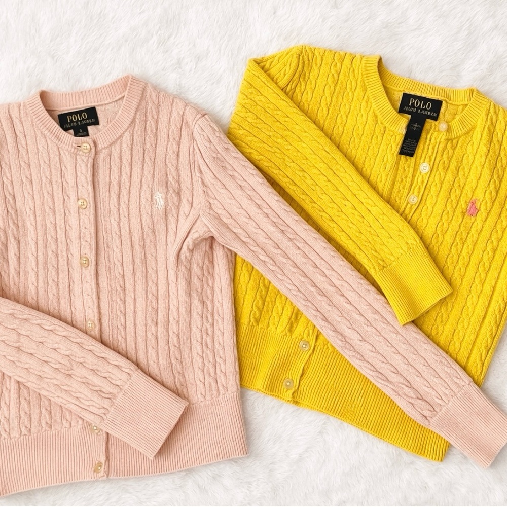 Polo by Ralph Lauren Pink and Yellow Cable Knit Cardigans